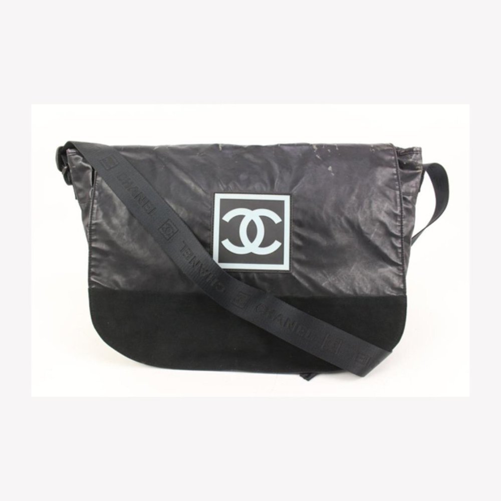 Chanel XL Black Sports Logo Messenger Bag 92cz418s
